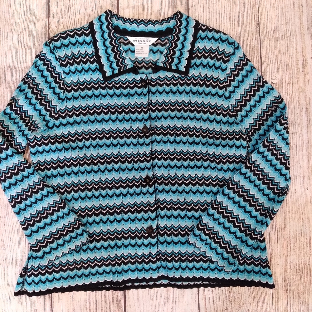 Misook blue-green chevron knit top sz MP, NWOT - Picture 4 of 5